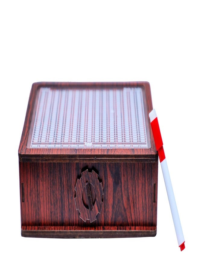 فيدلايز حصالة نقود خشبية من فيدليز، صندوق نقود للأطفال، صندوق تحدي الادخار، صندوق نقود، حصالة نقود خشبية (بني، 100,000 روبية) قابلة لإعادة الاستخدام/التبديل - Image 2